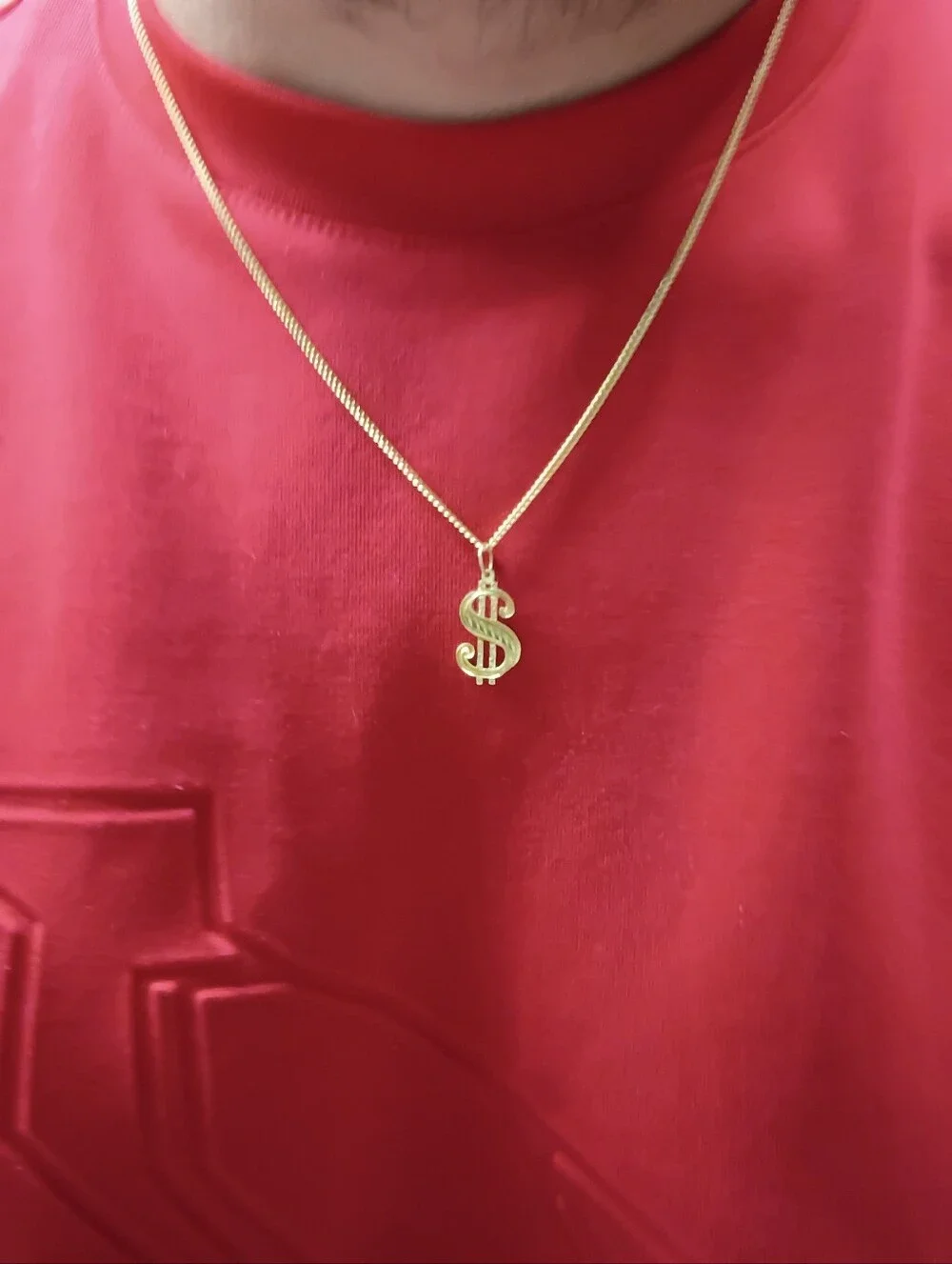 14k 14kt Yellow Gold Box Chain And Money Sign Pendant, Necklace 20